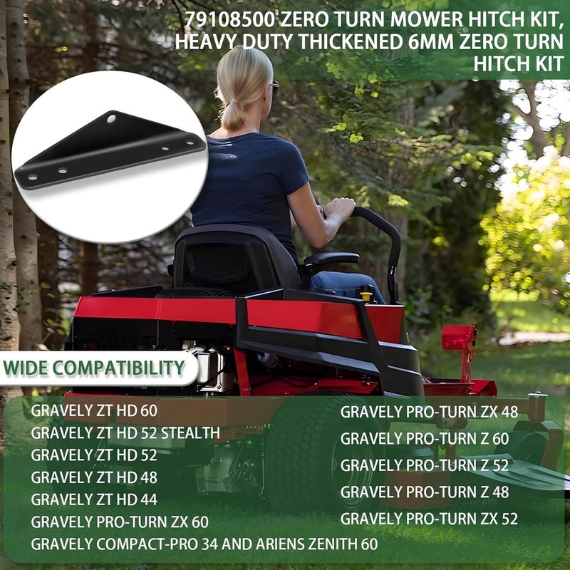 Zelvoro 79108500 Zero Turn Mower Hitch Kit, 1/4-Inch Thickened Metal Zero Turn Hitch Kit, Maximum Towing 500 pounds, for Gravely ZT HD, Compact-PRO, PRO-Turn Z and PRO-Turn ZX, Ariens Zenith Models - Image 2
